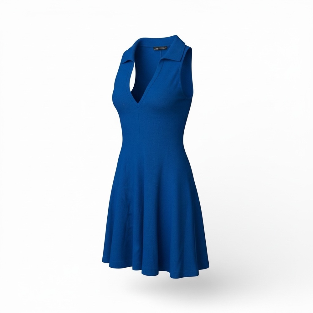 Zara Royal Blue Sleeveless Polo Skater Dress